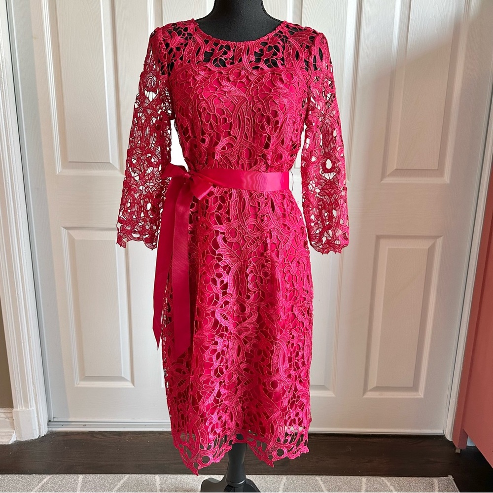 Phase Eight Red Lace Long Sleeve Cocktail Dress